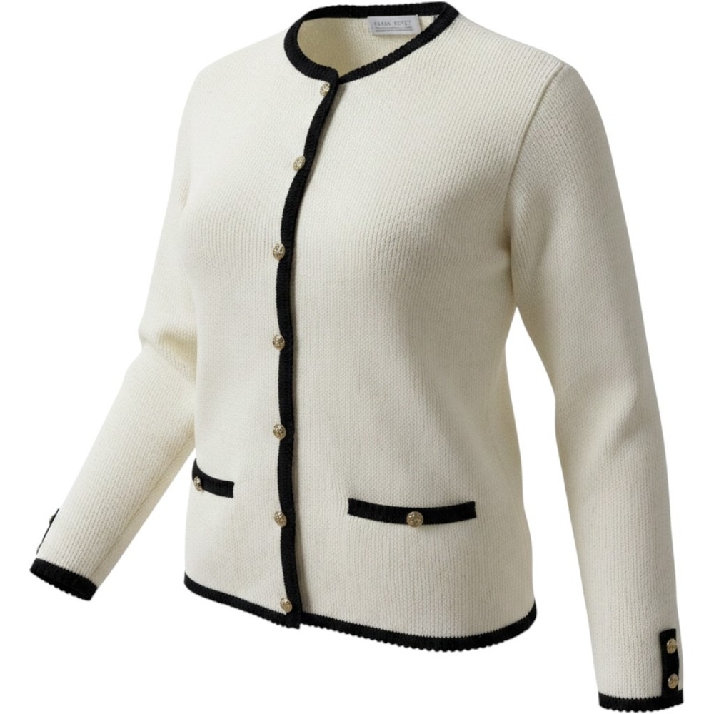 Karen Scott Vintage Cream Black Contrast Trim Wool Blend Knit Cardigan Small - Picture 2 of 9